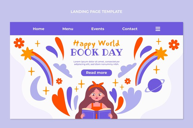 Flat world book day landing page template