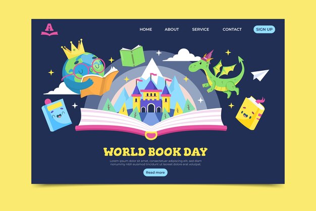 Flat world book day landing page template