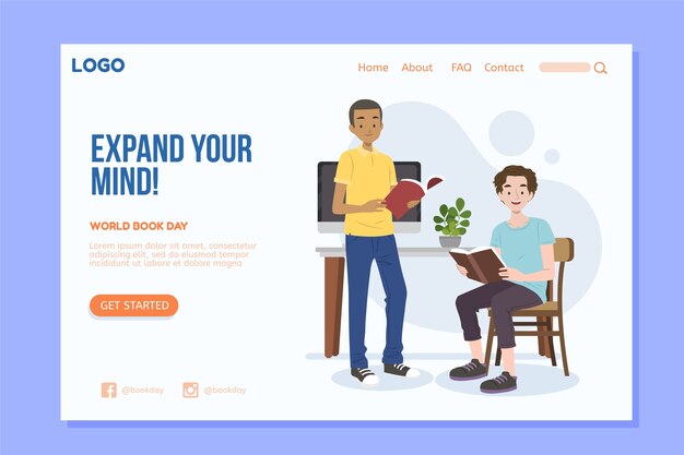 Flat world book day landing page template