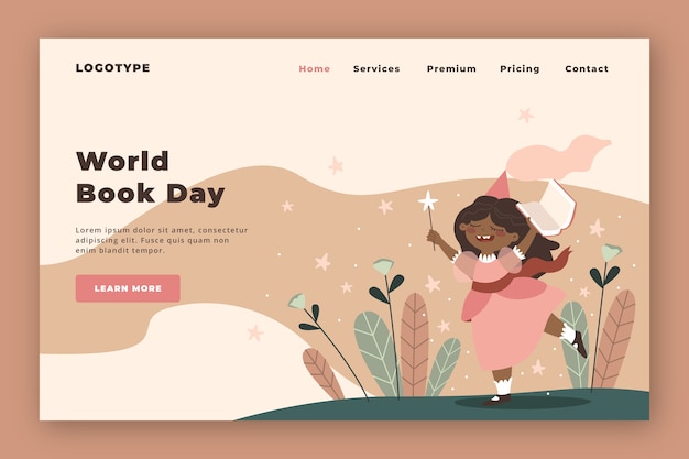 Flat world book day landing page template