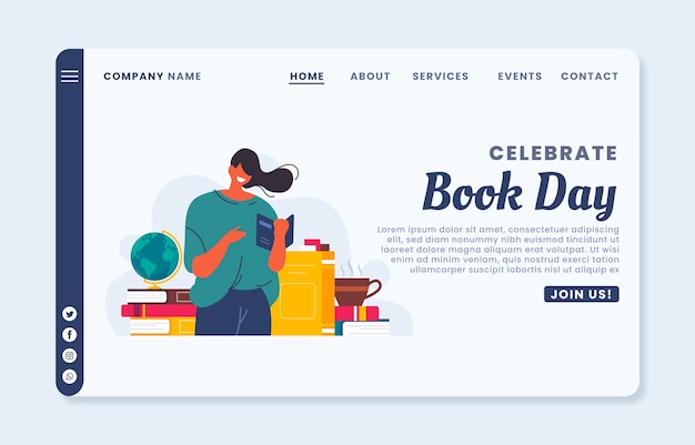 Free Vector flat world book day landing page template