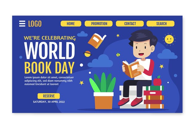 Flat world book day landing page template