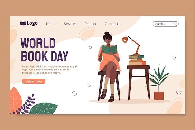 Flat world book day landing page template