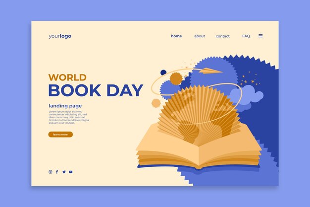 Flat world book day landing page template