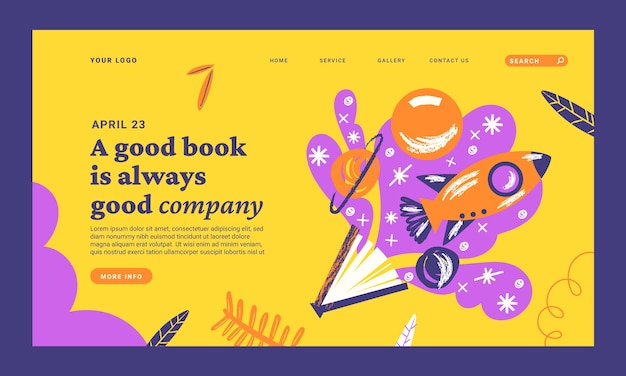 Flat world book day landing page template