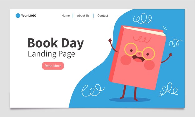 Flat world book day landing page template