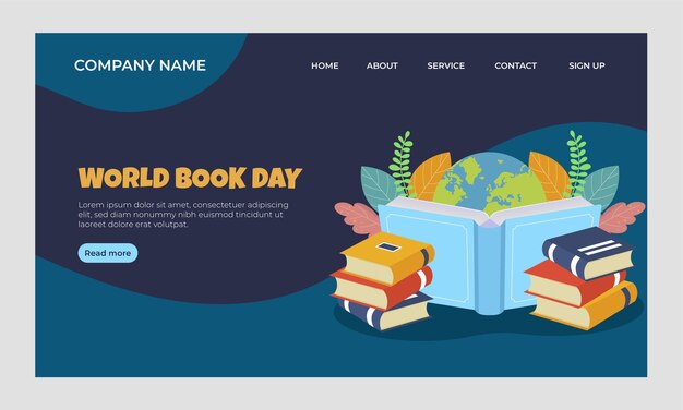 Flat world book day landing page template