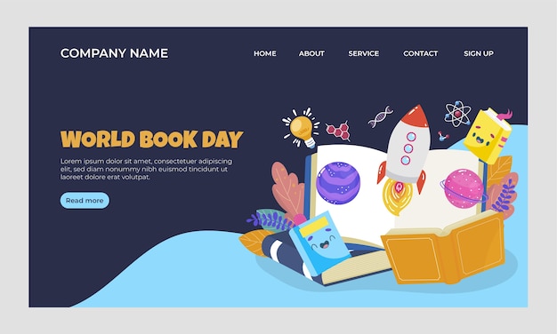 Flat world book day landing page template