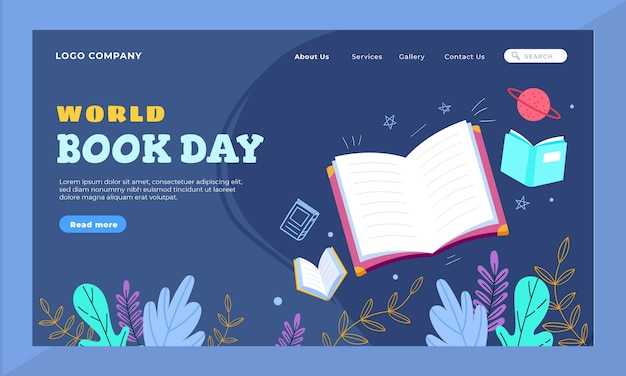 Flat world book day landing page template