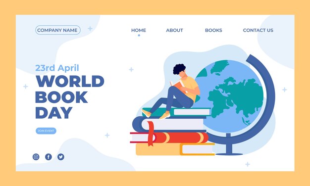 Flat world book day landing page template