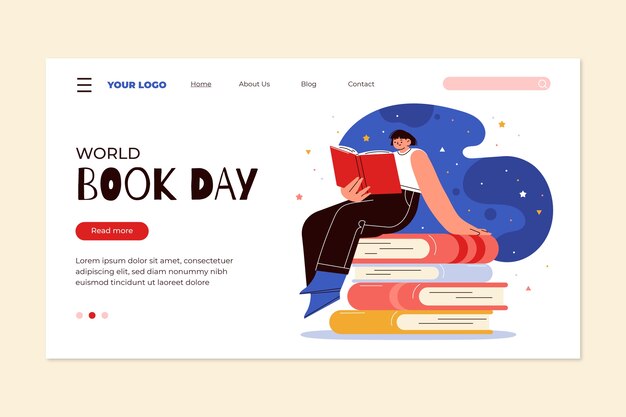 Flat world book day landing page template