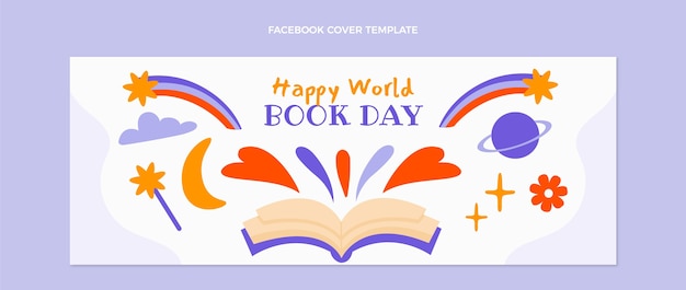 Flat world book day social media cover template