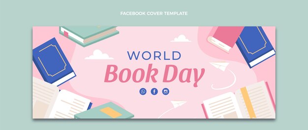 Flat world book day social media cover template