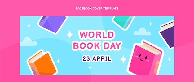 Flat world book day social media cover template