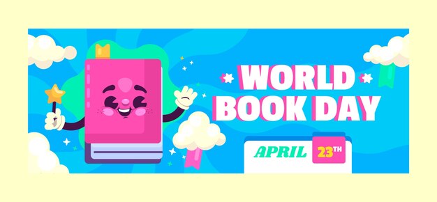 Flat world book day social media cover template