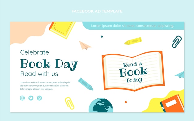 Flat world book day social media promo template