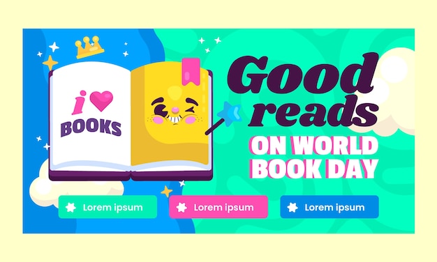 Flat world book day social media promo template