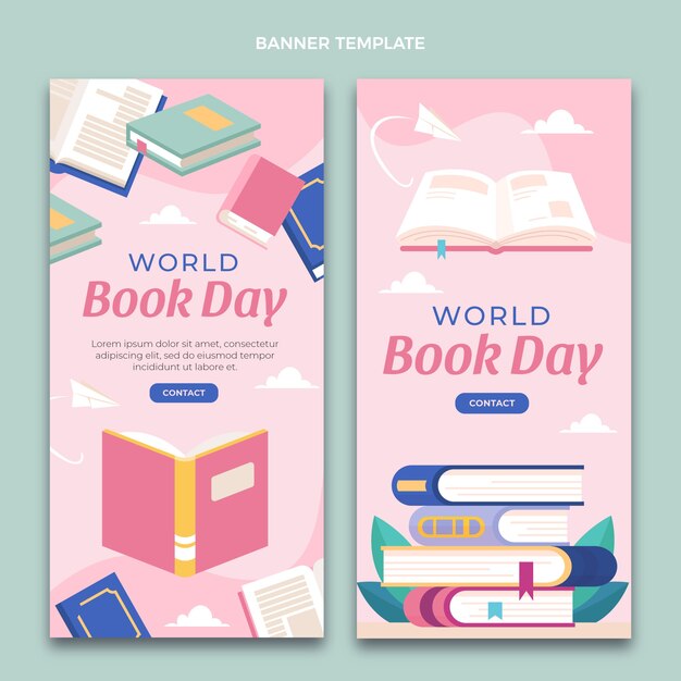 Flat world book day vertical banners set