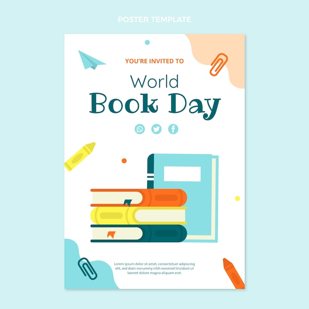 Flat world book day vertical poster template