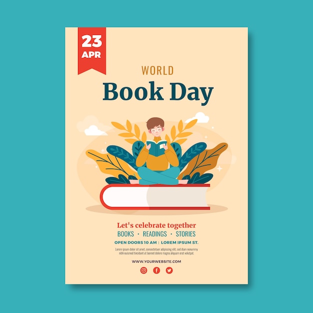 Free Vector flat world book day vertical poster template