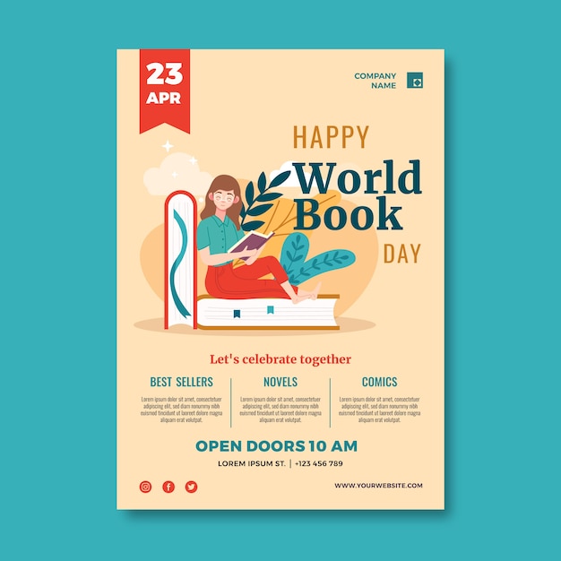 Free Vector flat world book day vertical poster template