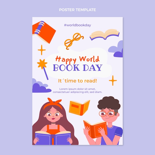 Flat world book day vertical poster template