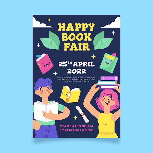 Flat world book day vertical poster template