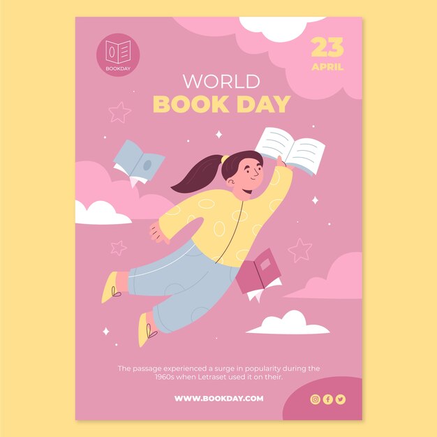 Flat world book day vertical poster template