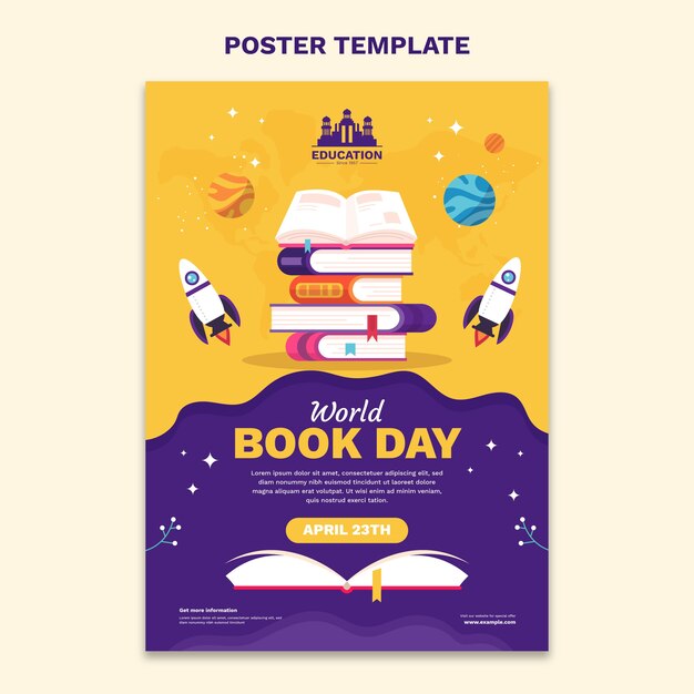 Flat world book day vertical poster template