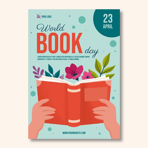 Flat world book day vertical poster template