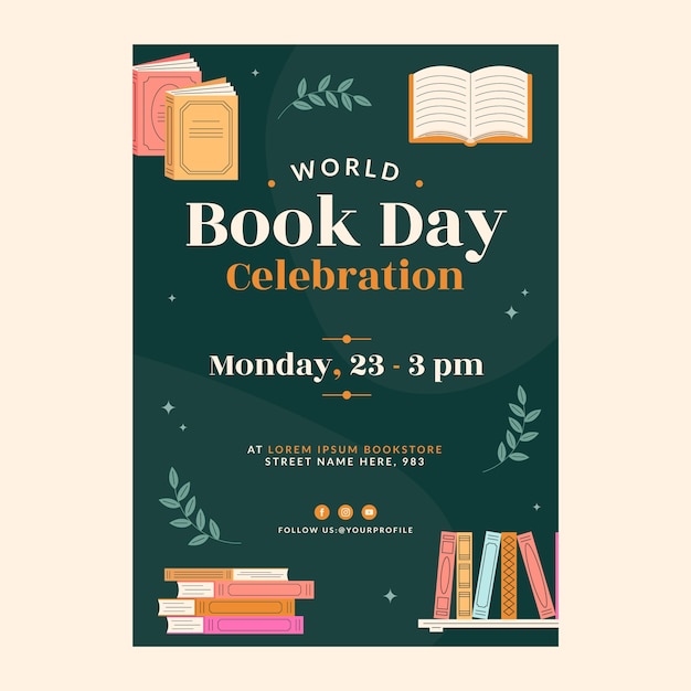 Free Vector flat world book day vertical poster template