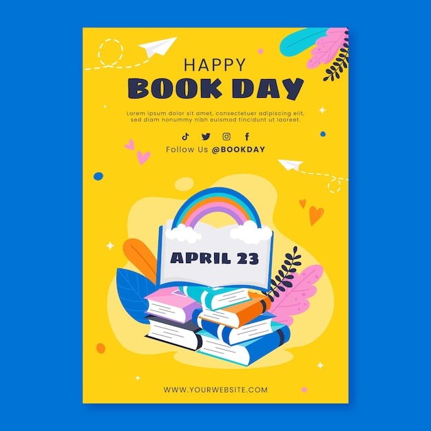 Flat world book day vertical poster template