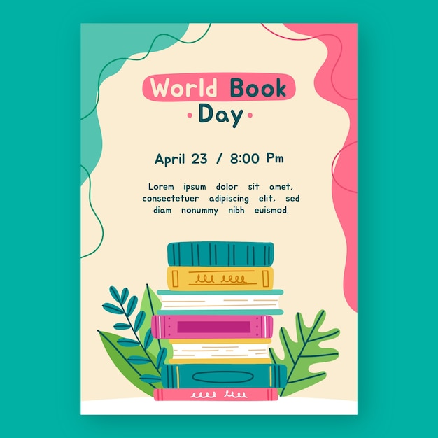 Flat world book day vertical poster template