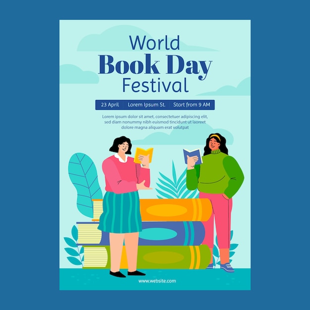 Flat world book day vertical poster template