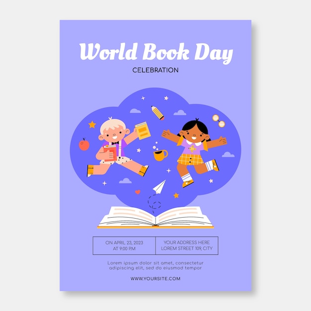 Free Vector flat world book day vertical poster template