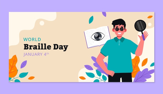 Free Vector flat world braille day celebration horizontal banner template