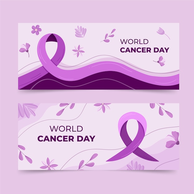 Free Vector flat world cancer day horizontal banners set