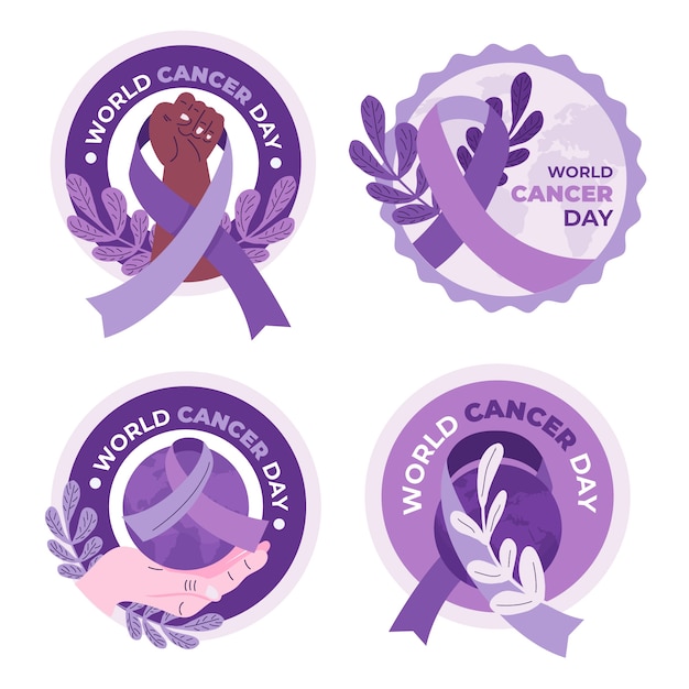 Flat world cancer day labels collection