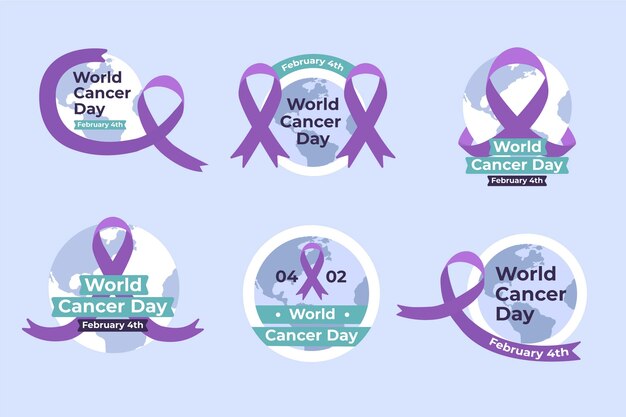 Flat world cancer day labels collection