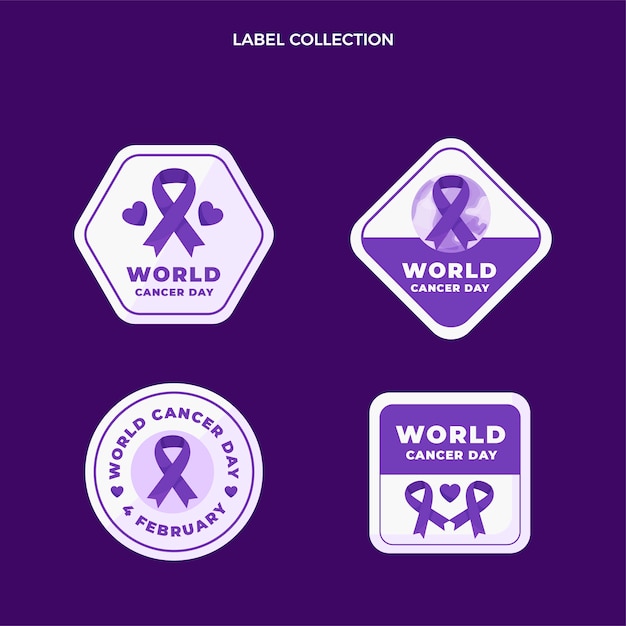 Flat world cancer day labels collection