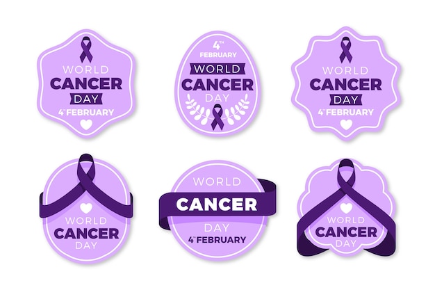 Free Vector flat world cancer day labels collection