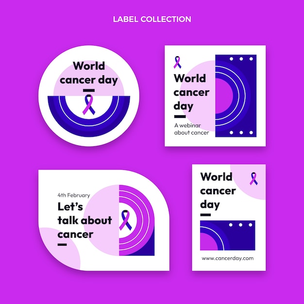 Free Vector flat world cancer day labels collection