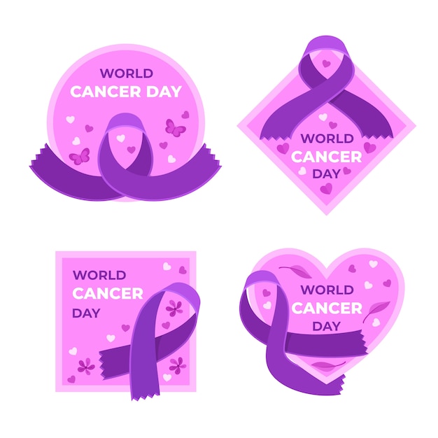 Free Vector flat world cancer day labels collection