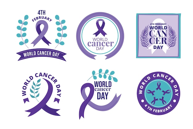 Free Vector flat world cancer day labels collection