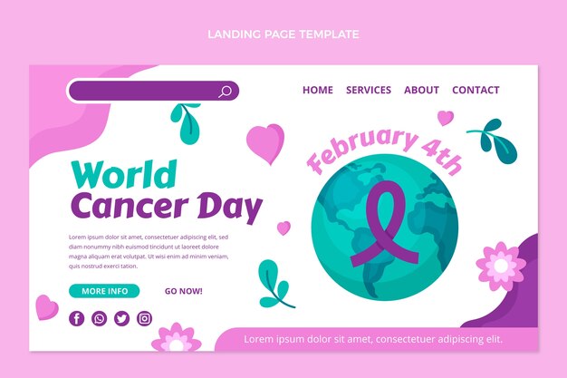 Flat world cancer day landing page template