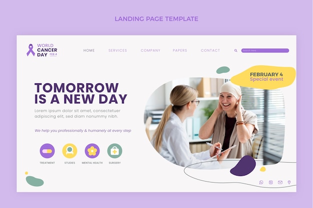 Flat world cancer day landing page template