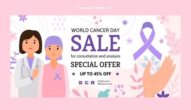 Flat world cancer day sale horizontal banner