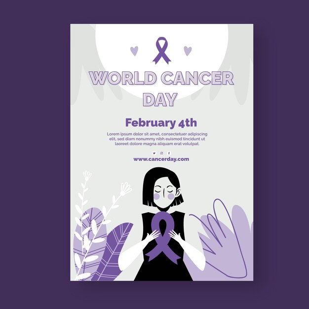 Flat world cancer day vertical poster template