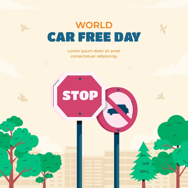 Flat world car free day illustration