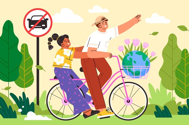 Flat world car free day illustration